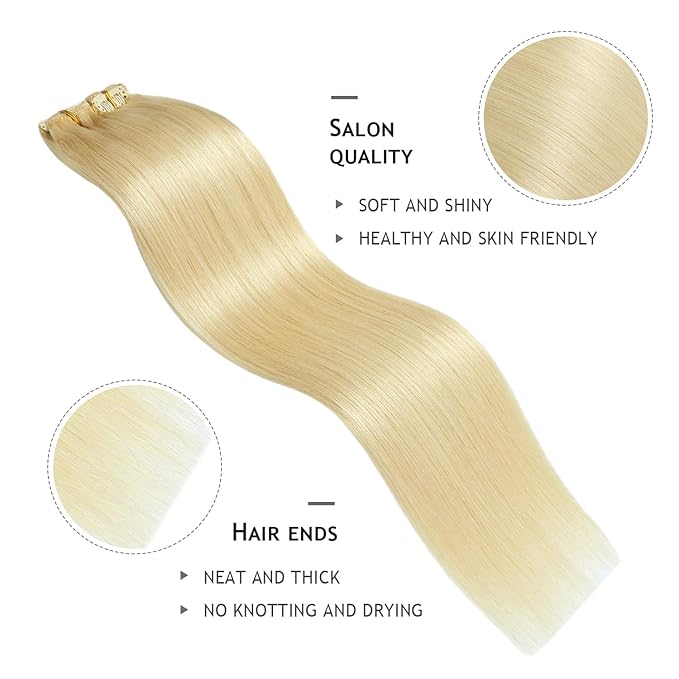 Yilite Clip in 18 Inch 120g 8pcs Real Human Hair Natural Silky Double Weft Hair Extensions (18inch #613 Bleach Blonde)