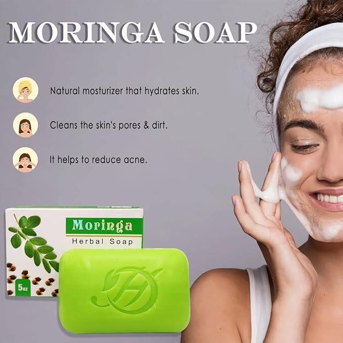 Moringa Herbal Soap | Pack of 6 of 5oz soap Bar | Ideal for Men and Women, Soothing and Nourishing Soap for Moisturization