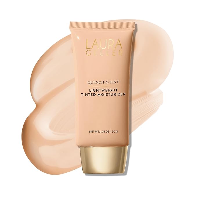 LAURA GELLER NEW YORK Quench-n-Tint Lightweight Tinted Moisturizer, Porcelain/Fair - Sheer to Light Buildable Coverage - Natural Glow Finish - Lightweight Formula with Hyaluronic Acid