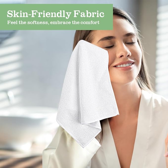 Washcloths Bulk - 100 Pack - Face Towel (12" x 12"), Highly Soft Wash Cloth and Hand Towels, Fast Drying Multi-Purpose Microfiber Cleansing Cloths for Bathroom, Hotel, Spa, and Salon - White