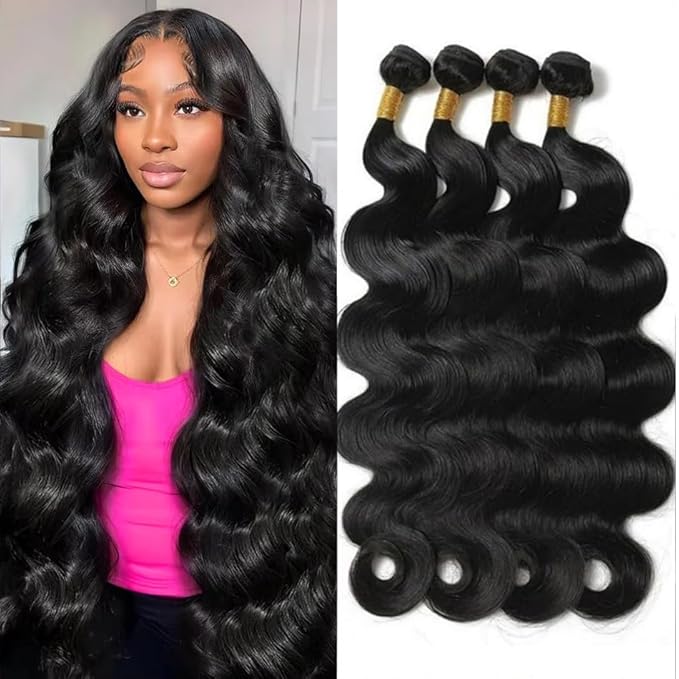 12A Human Hair Bundles 20 22 24 26 Inch Body Wave Bundles Human Hair 100% Unprocessed Brazilian Virgin Hair Body Wave 4 bundles Deals Human Hair Extensions Quick Weave for Women Natural Black