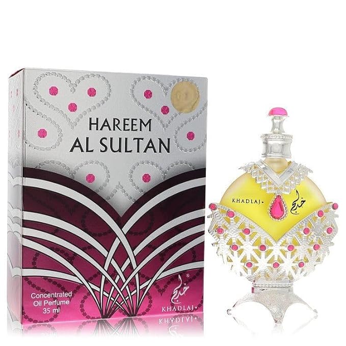 Khadlaj Perfumes Hareem Al Sultan Silver - Floral, Rose, Musky, Sweet & Woody- – Long-Lasting Concentrated Perfume Oil for Unisex, 1.18 Ounce
