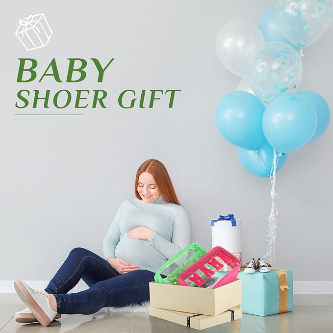 4 Pcs Mama and Baby Toiletry Bag Clear Chenille Letter Pouch Snacks Makeup Stuff Travel Diaper Bag Preppy Transparent Pouch with Zipper for Women Gift(Fluorescent Color)