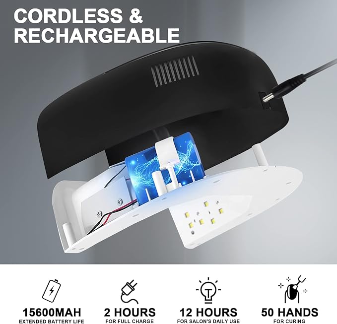 60W Rechargeable UV LED Nail Lamp, Faster Wireless Nail Dryer Gel Polish Light 42 Beads & Portable Handle, Professional Curing Lamp for Fingernail and Toenail (Black)