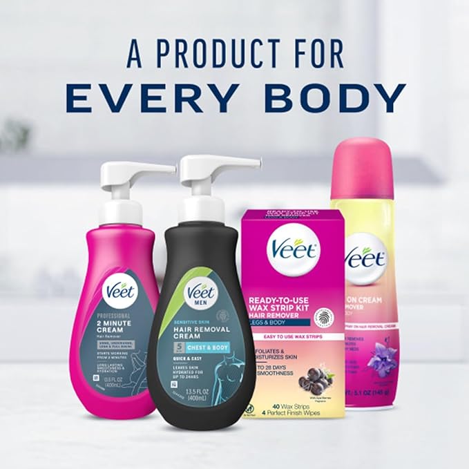 Veet Sensitive Skin Dermatologically Tested 13.5 Fl Oz. 5 Min Men's Hair Removal Gel Cream with Spatula For Body, Chest & Back (2 Pack)