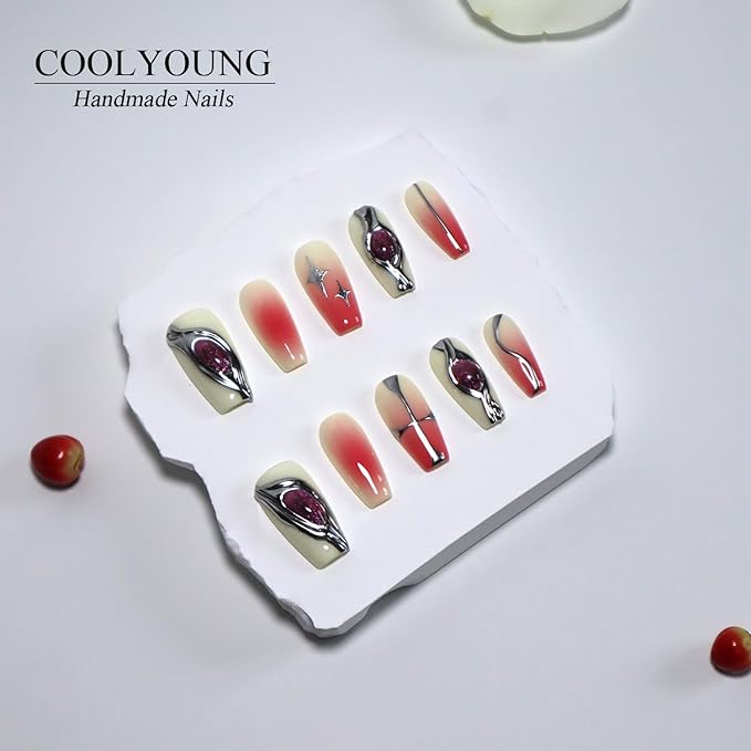 Handmade Press On Nails, Y2K Press On Nails, Pink Nails, Homemade Nails, Thick Press On Nails, Press On Nails With Designs, 3D Press On Nails, Gifts for Women, COOLYOUNG Nails, 10 PCS, Size L