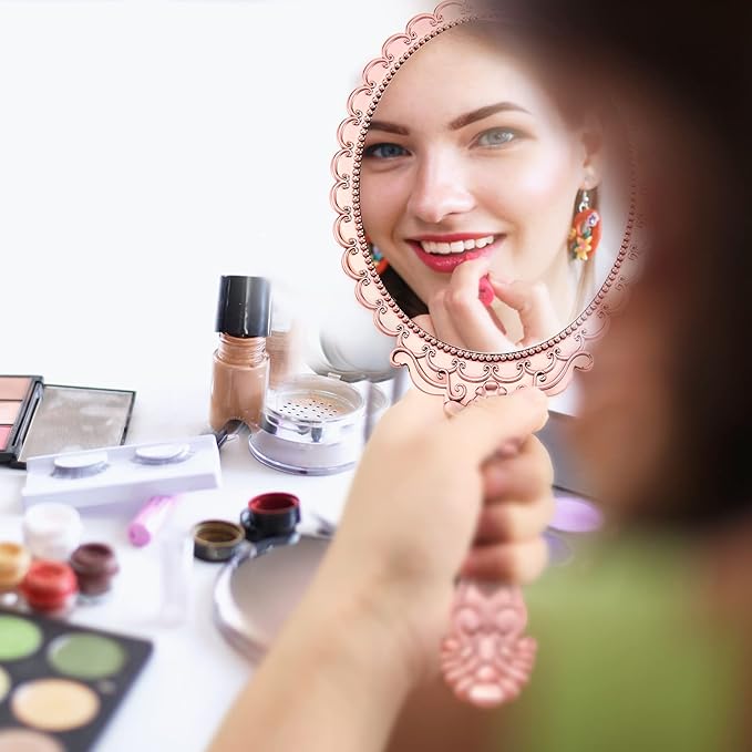 Qunclay 12 Pcs Vintage Handheld Mirror, 9.8" L x 4.5" W Small Colorful Embossed Portable Princess Mirror for Classroom Kids Princess Party Favors Travel