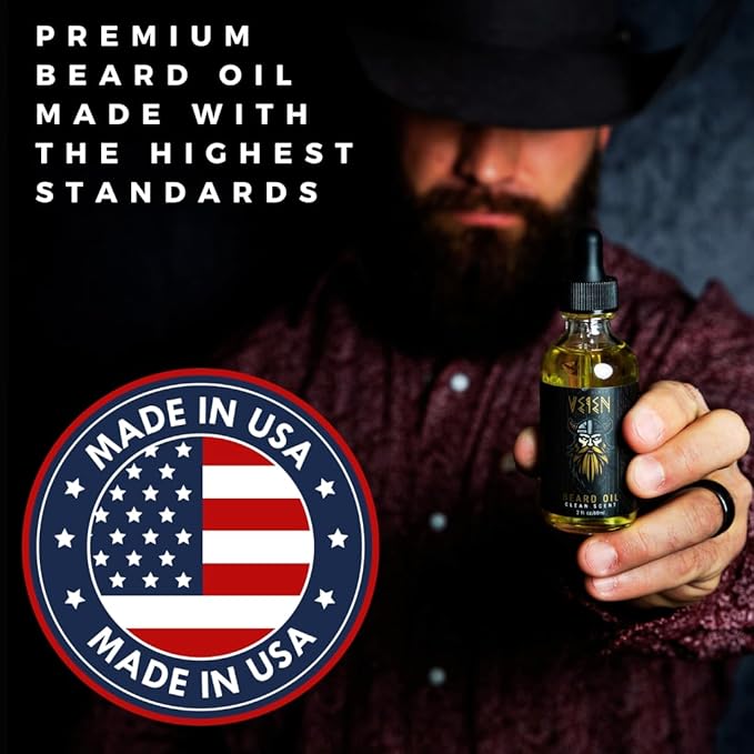 Veien Beard Oil for Men Premium All-Natural 2floz Made in USA for Thicker Darker Fuller Growth Moisturizes Conditions Softens Strengthens Smooths Frizz Hydrates for All Hair & Skin Types Reduces Itch