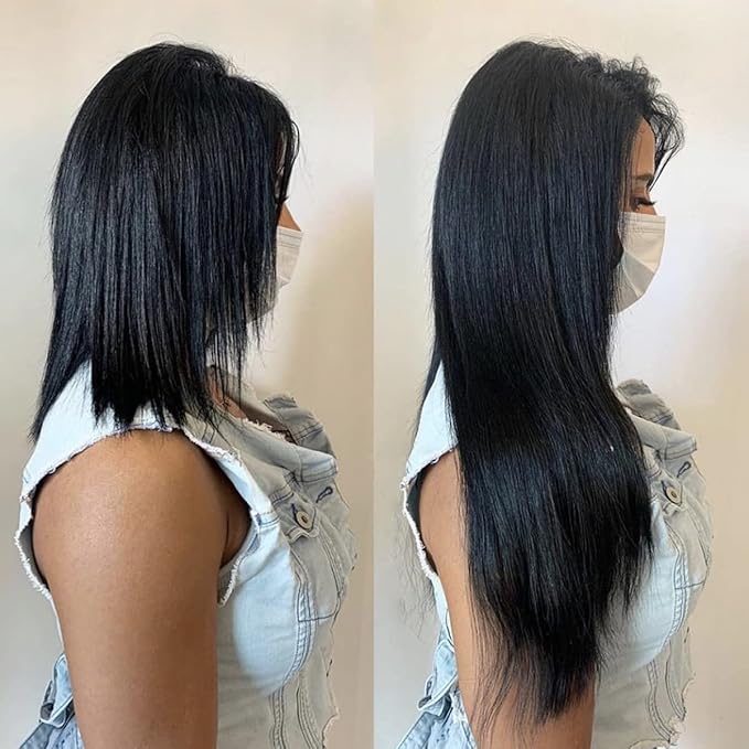 Real Human Hair Extensions, 120g 8pcs Thickened Silky Straight Clip In Extensions 18inch #1 Jet Black Double Weft