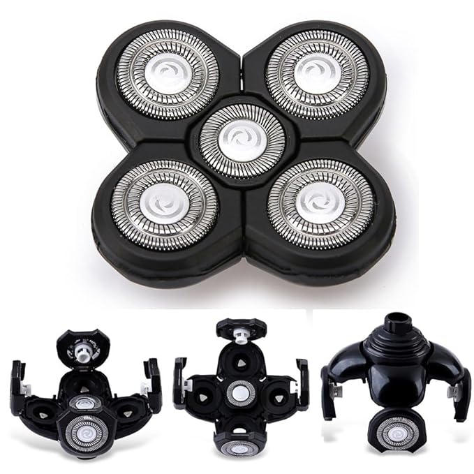 4PCS Shaver Replacement Blades for Head Shaver, 5 Blades Shaver Heads for Bald Men, Head and Face Electric Razor Shaver Heads, 2 Cleaning Brush