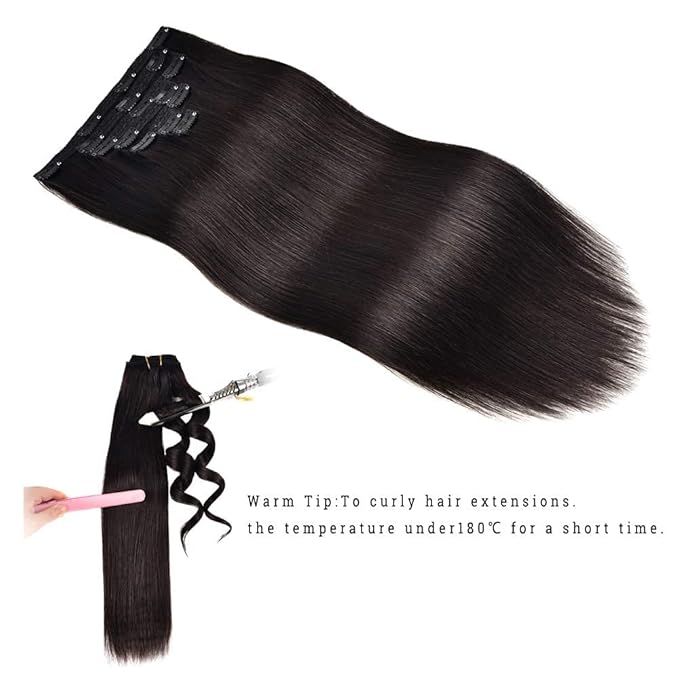 Clip In Human Hair Extensions,Double Weft Hair Extensions 70g 7pcs Silky Straight Human Hair Clip In Extensions #1B Natural Black 14inch