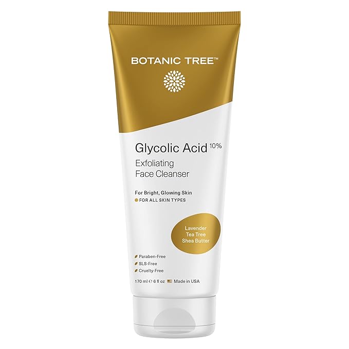 Botanic Tree Glycolic Acid Face Wash, Exfoliating Facial Cleanser and Scrub, 10% Glycolic Acid, AHA and Salicylic Acid, 6 fl. oz