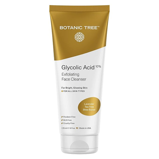 Botanic Tree Glycolic Acid Face Wash, Exfoliating Facial Cleanser and Scrub, 10% Glycolic Acid, AHA and Salicylic Acid, 6 fl. oz