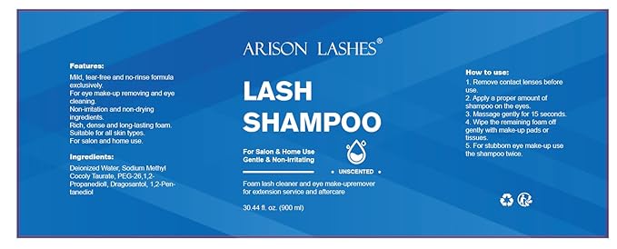 ARISON LASHES Lash Shampoo - 900ML Professional Foaming Cleanser for Eyelash Extensions, Salons and Home Use