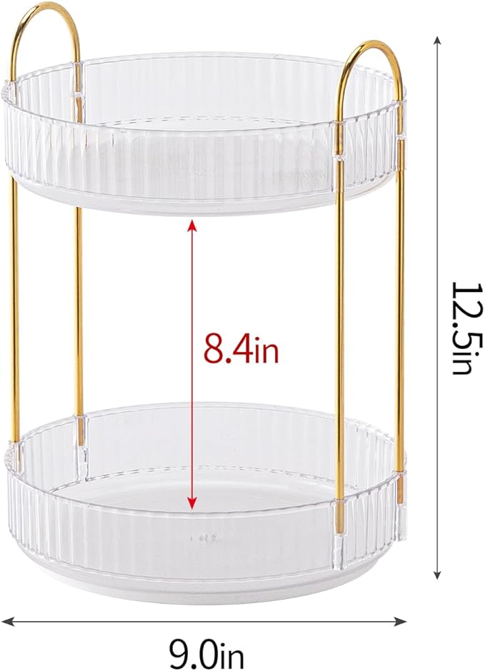 360° Rotating Makeup Organizer for Vanity - 2 Tier Perfume Organizer with Large Capacity - Skincare Organizer for Bathroom Counter - Space-Saving Cosmetic Storage for Dresser Countertop (Clear)