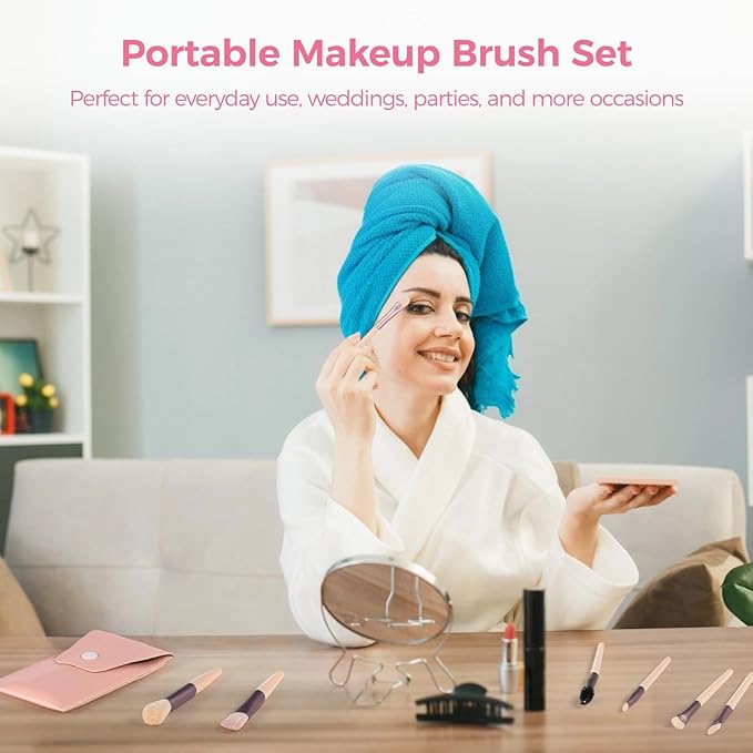 12 Sets Travel Makeup Brushes, Makeup Brush Bag with 8 Brushes, Bridesmaid Present, Synthetic Fiber Makeup Brush, Foundation Blush Shadow Brush Set, Portable Makeup Brush Set for Weddings Parties