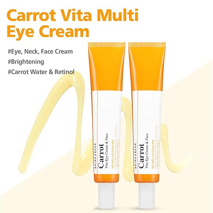 BRING GREEN Carrot Vita Eye Cream & Face Double SET (2 Count) | Anti-Aging, Wrinkles Eyecream with Vitamins C, B, E, Retinol, Beta-Carotene, improve Skin Tone, Dark&Red Spots 1.01 fl.oz. x2, 30ml+30ml