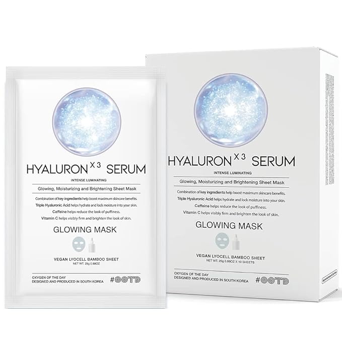 Triple Hyaluron Hydrating Mask for Dry and Sensitive Skin, Anti Aging, Tightening and Moisturizing, Korean Vegan Beauty, Hyaluronic Acid, Caffeine, Vitamin C 10EA
