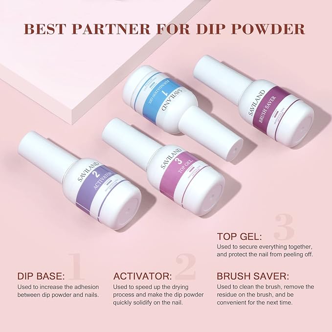 Saviland 31 PCS Dip Powder Nail Kit Starter: 20 Colors Giltter Red Nail Dip Powder Kit with Base Top Coat Activator Dip Powder Kit for French Nail Art Manicure DIY Salon