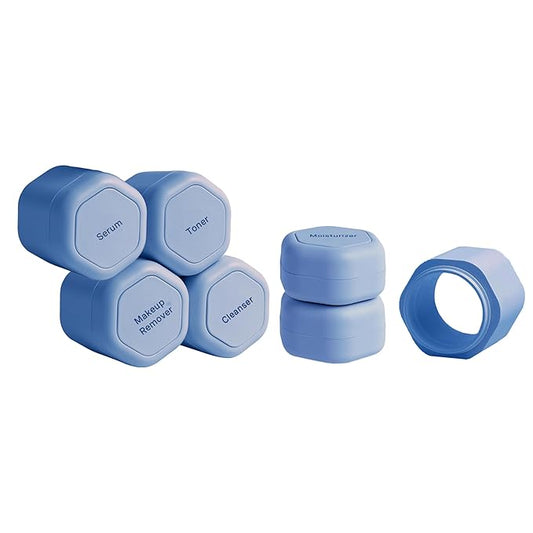 Cadence Travel Containers - Full Skincare Set - Magnetic Travel Capsules - 2 Small (0.56oz), 4 Medium Capsules (1.32oz), & Extender (1.43oz) with Multiple Labels for Better Organization - Pacific