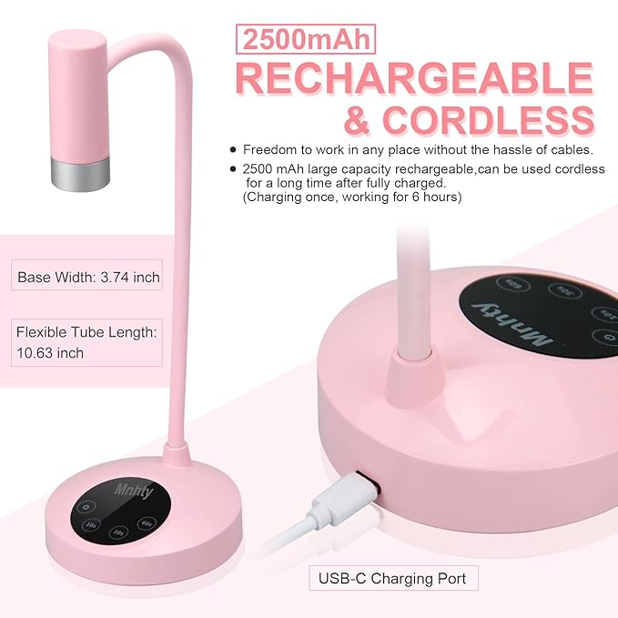U V Nail Lamp, Rechargeable U V Light for Gel Nails Polish, Mini Flash Cure Light for Gel X Nails, Cordless U V LED Nail Lamp, Nail Dryer with 4 Timers&Sensor, Fast Curing Gooseneck U V Lamp, Pink