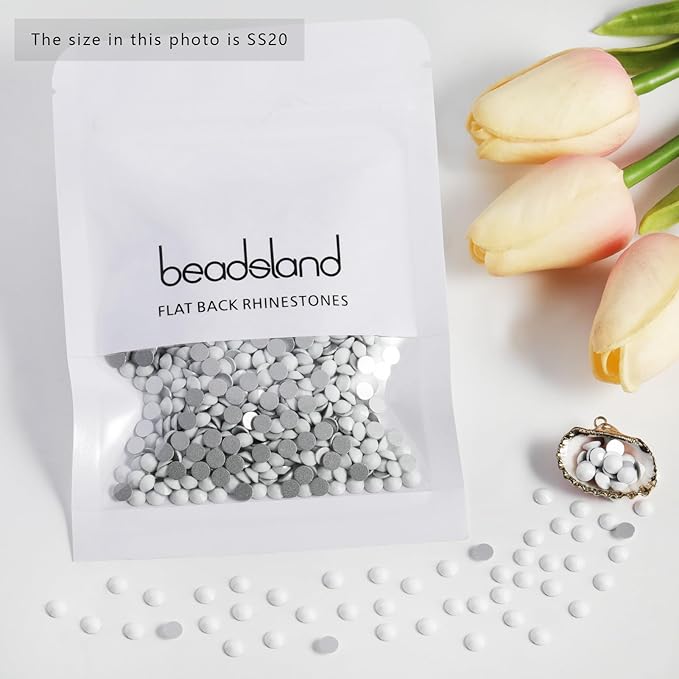 Beadsland 1440pcs Flat Back Crystal Rhinestones Round Gems for Nail Art and Craft Glue Fix, Chalk White, SS16,3.8-4.0mm