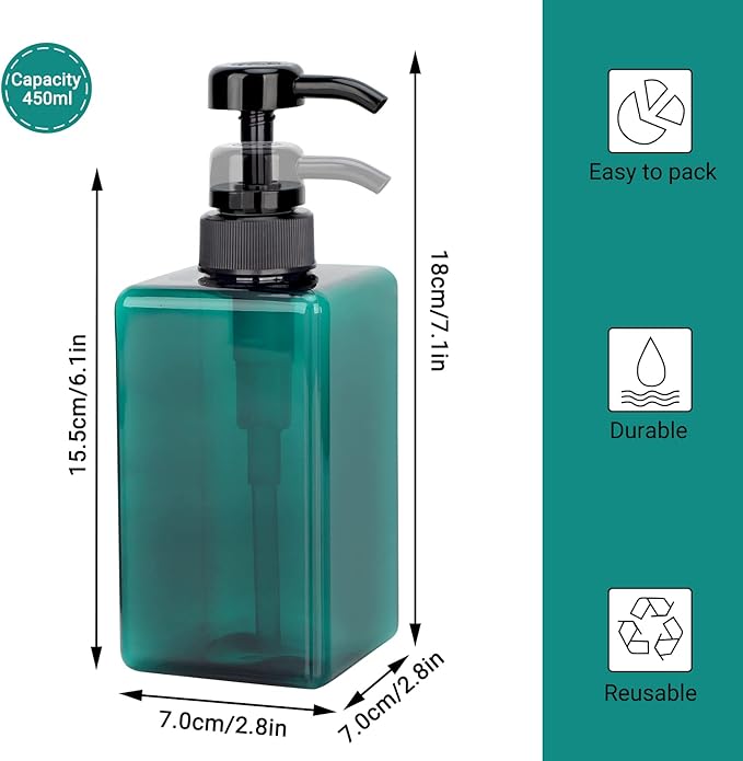 Suream 3Packs Empty Pump Shampoo Bottles, 15oz/450ml Refillable Conditioner Dispenser for Bathroom, Reusable Liquid Dispenser Bottle for Kitchen Sink, Laundry Room, Salon, SPA, Restaurant, Blue