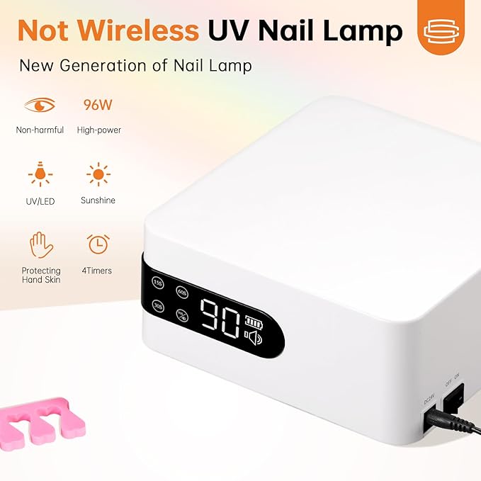 UV LED 96W Nail Lamp Professional Nail Dryer Sparkly Gel Polish Light with 4 Timer Setting LCD Display Quick Dry Curing Lamp with Display Auto Sensor for Salon & Home White