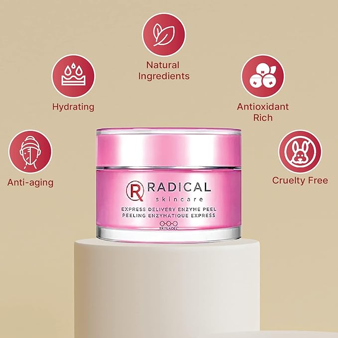 Radical Skincare Express Delivery Facial Enzyme Peel Mask Cleanser Exfoliator - Reveal Smooth, Supple, Polished Skin In Minutes | Paraben & Cruelty Free | Clinically Proven Results (1.7 oz)
