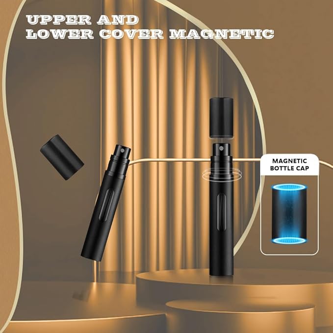 8ml Perfume Atomizer Travel Refillable,Mini Cologne Dispenser, Bottom-Filling Fragrances Perfumes Bottle,Portable Sprayer Pocket Size for Women Men Cruise Car Trip Gift 2pcs (Black-Black)