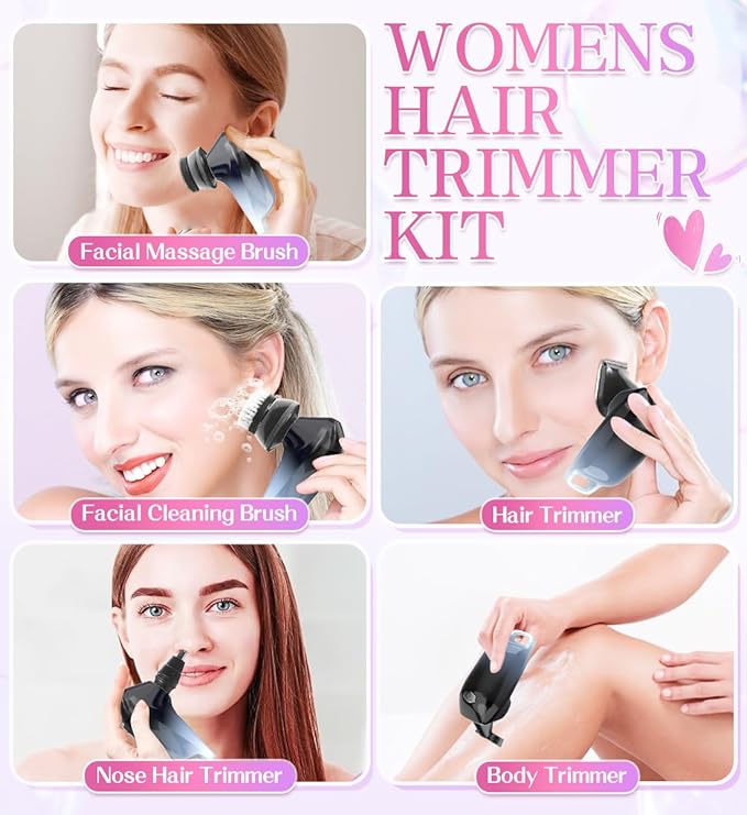 Electric Razors for Women-5 in 1 Lady Electric Shaver Wet Dry Womens Shaver for Legs-Close Shave | Painless Women Razors for Public Hair,Private Area,Face Nose Hair,Underarms,Bikini White Black