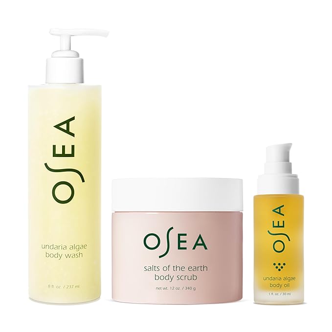 OSEA Everything Shower Set – 3-Step Body Ritual with Body Wash, Exfoliating Scrub & Hydrating Body Oil – Cleanse, Exfoliate & Glow – For All Skin Types – Vegan, Seaweed-Infused Skincare