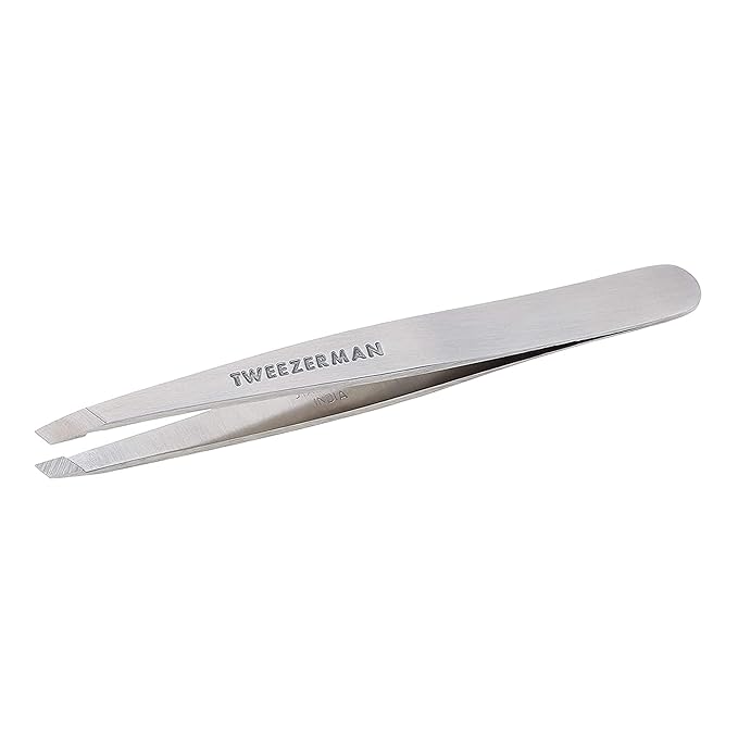 Tweezerman Stainless Steel Slant Tweezer - Eyebrow Tweezers for Women and Men (Classic Stainless)