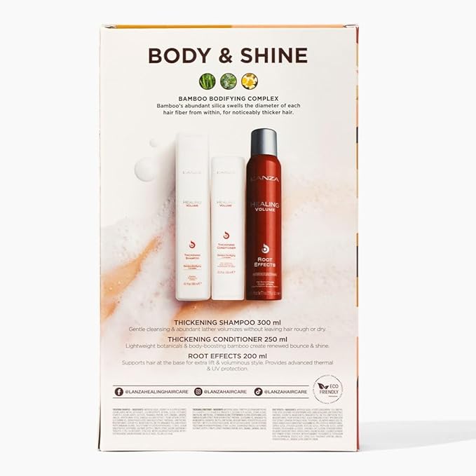 L'ANZA Healing Volume Trio Hair Kit, Thickening Shampoo and Conditioner with Root Effects Hair Mousse in a Gift Box, Luxury Hair Care Kit, Treatment for Damaged or Fine Hair (10.1/8.5/6.8 Fl Oz)