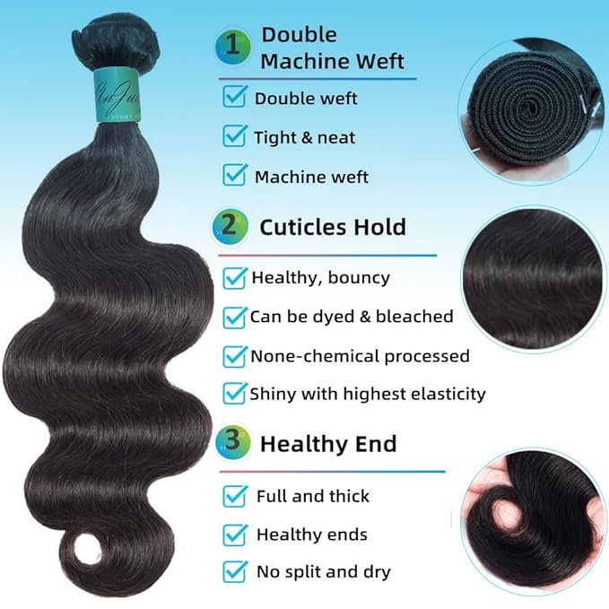 12A Human Hair Bundles Body Wave 14 Inch 100% Unprocessed Brazilian Virgin Hair Double Weft Weave Body Wave Bundles Human Hair Natural Black Color