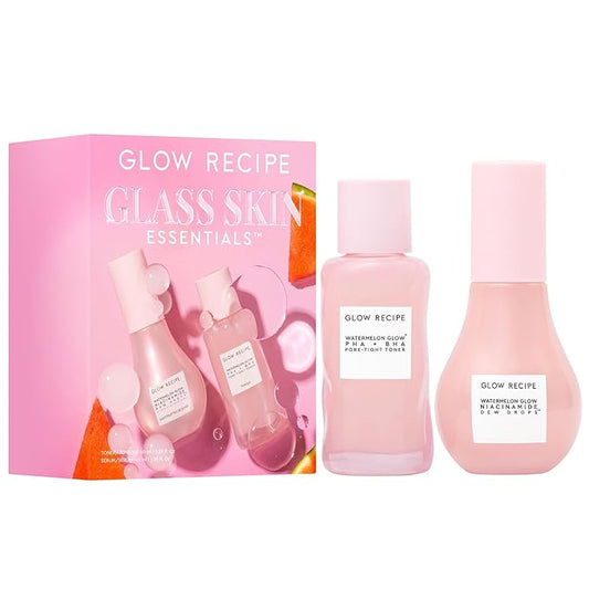 Glow Recipe Glass Skin Essential Korean Skincare Kit - Includes Niacinamide Dew Drops Face Serum & PHA + BHA Face Toner - Travel Size Watermelon-Powered Hydrating Serum & Pore Minimizer (2 Count)