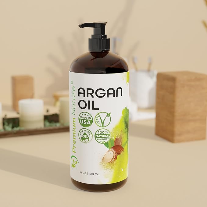 Argan Oil for Dry, Damaged, Curly and Frizzy Hair Growth - Organic Hair and Skin Serum from Morocco, 16 oz Pure Cold Pressed