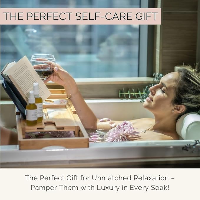 Foldable Bathtub Tray and Bath Pillows for Tub Set - Our Bath Tray Caddy and Bath Tub Pillows for Head and Neck are The Ideal Bath Accesssories for Relaxing Spa - Perfect Relaxation Gifts for Women