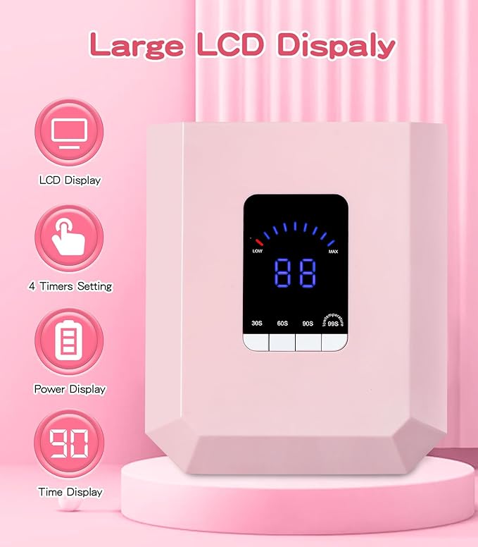 UV Nail Lamp Nail Dryer: Cordless Rechargeable UV Light for Gel Nails, 60W Professional Pink Nail Dryer with 4 Timer Setting & Auto Sensor, Wireless Fast Nail Light Curing Lamp for Salon & Home