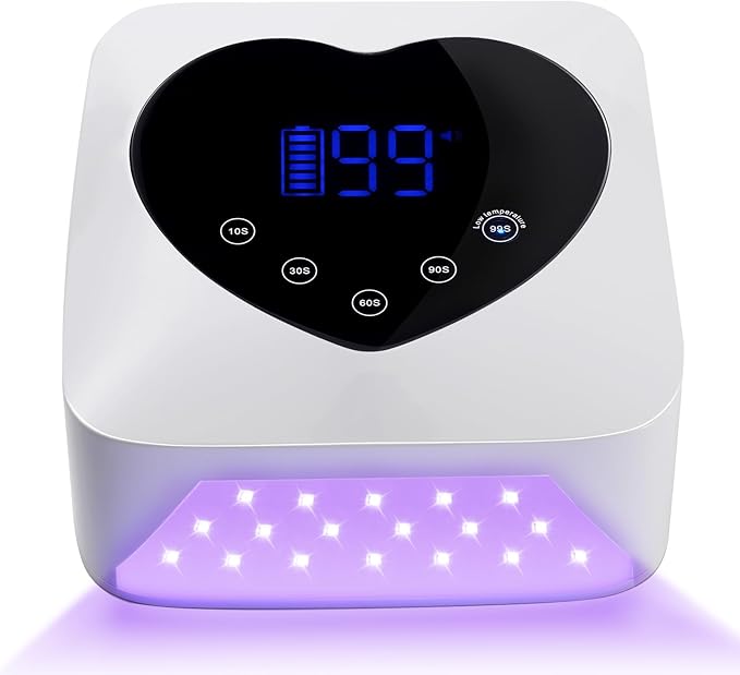Cordless UV Led Nail Lamp, 72W UV Nail Light for Nail Polish, Rechargeable Nail Dryer, Heart Nail Lamp with 5 Timer and LCD Display, Professional Nail Lamp for Valentines Day Gifts and Nail Salon