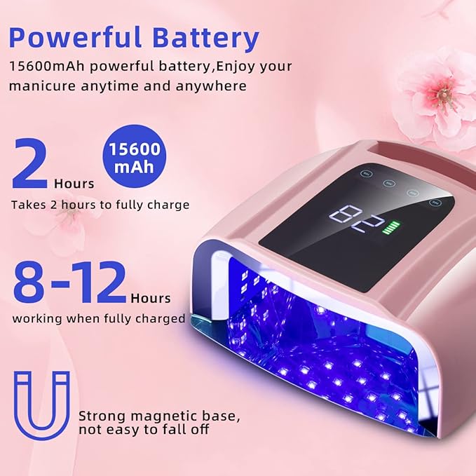 96W Rechargeable UV LED Nail lamp,Cordless Nail Dryer with Removable Stainless Steel Bottom,Professional Curing Lamp for Fingernail and Toenail, Auto Sensor & Quick Dry Nail Machine (Pink)