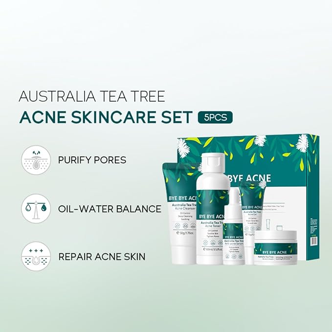 Skin Care Set,Acne Treatment for Face Skin Care Sets & Kits,Tea Tree Essential Oil Facial Skincare Gift Set with Cleanser,Toner,Serum,Gel, Acne Treatment Kit Cream Skin Care for Teens 10-12 Girls Boys