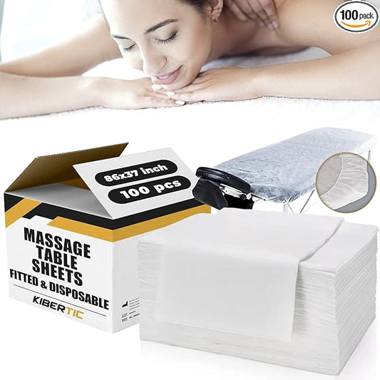 100 PCS Disposable Fitted Sheets for Massage Table, 86 x 37 inch Disposable Bed Sheets Adjustables, Massage Sheets, White Disposable Massage Table Sheets, Hotel, Beauty Salon