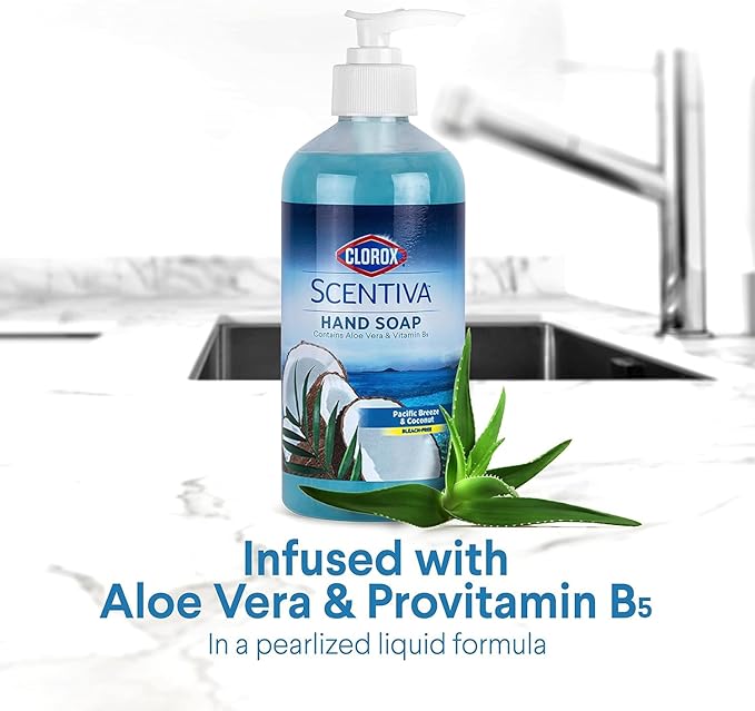 Clorox Scentiva Liquid Hand Soap 14 oz Liquid Hand Wash with Vitamin B5 | Bleach Free Scented Hand Soap for Kitchen or Bathroom, Pacific Breeze & Coconut Scent with Aloe Vera, 14 Fl Oz - 2 Pack