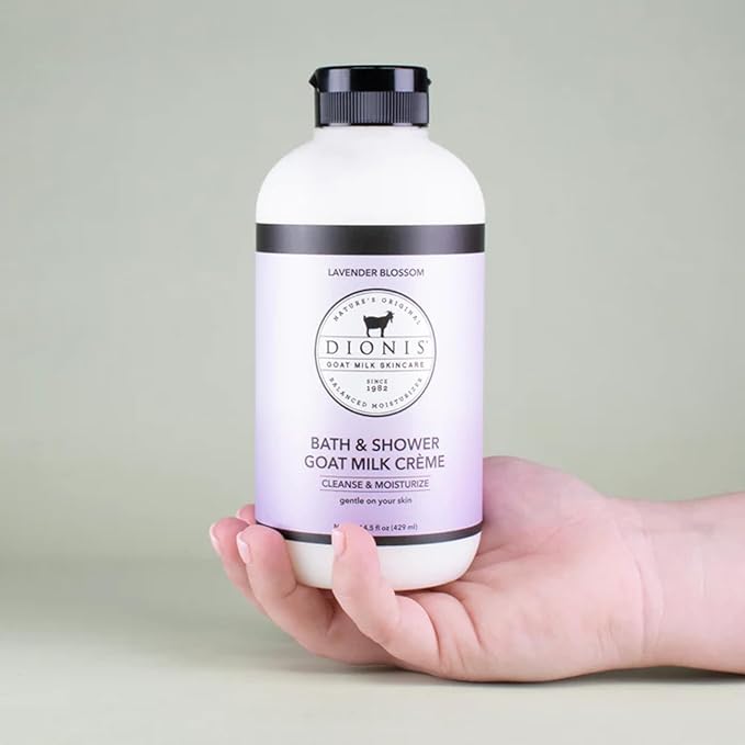 Dionis Goat Milk Skincare Lavender Blossom Bath Soap & Liquid Shower Crème, Skin Moisturizer & Hydrating Body Wash Made in The USA, Cruelty Free Shower Gel For Sensitive Skin, 14.5 oz Bottle