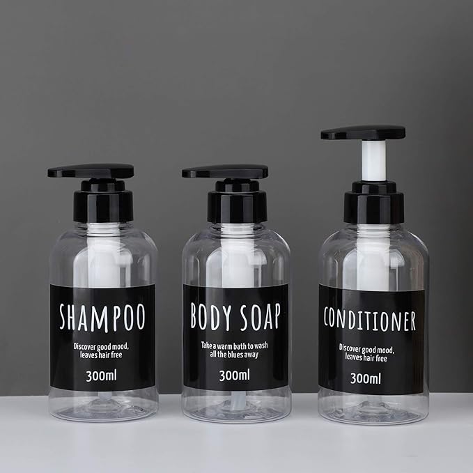 Shampoo Dispenser Bottle, Segbeauty 3pcs 10.1oz/300ml Plastic Pump Bottle Dispenser, Refillable Shampoo Pump Bottles for Shower, Pump Bottles for Body Soap Shampoo Conditioner Hotel Bathroom