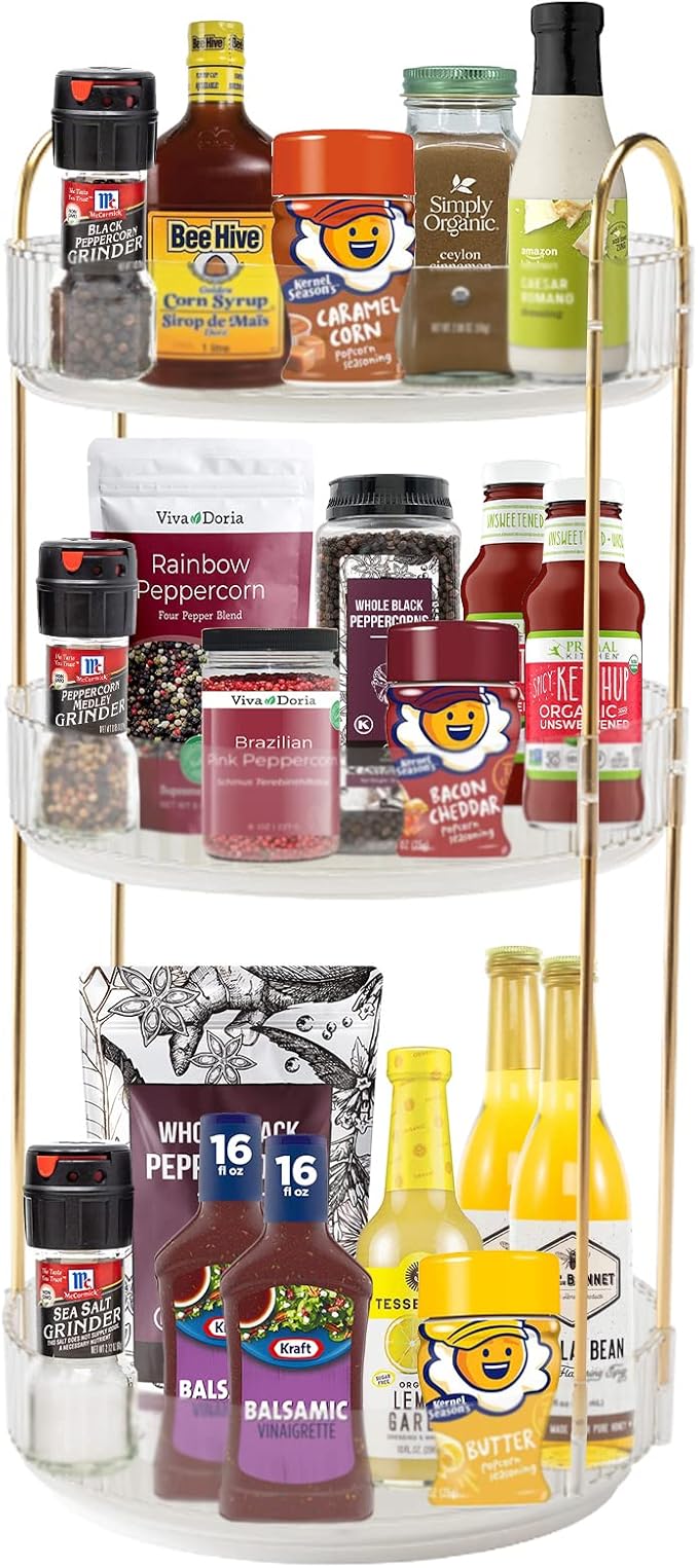 360° Rotating Makeup Organizer, Bathroom Make Up Spinning Holder Rack, Large Capacity Cosmetics Storage Vanity Shelf Countertop, Fits Cosmetics, Perfume, Skincare, Lipsticks(3 Tiers, Clear)