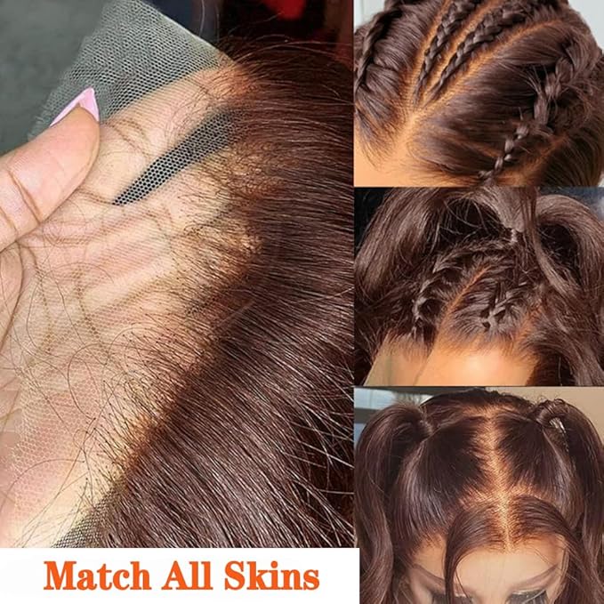 24 Inch Chocolate Brown 13x6 Body Wave Lace Front Wigs Human Hair Pre Plucked 200% Density HD Lace Frontal Wigs with Baby Hair 4# Colored Wigs for Women