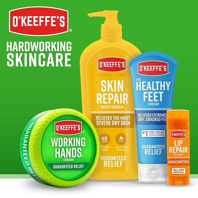 O'Keeffe's Working Hands Hand Cream, 6.8 oz Jar and Healthy Feet Foot Cream, 6.4 oz Jar - Repairing Skincare for Extremely Dry, Cracked Hands and Feet