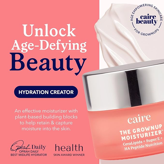 Caire The Grownup Pro-Aging Moisturizer Advanced Hyaluronic Acid Peptide Natural Ceramide Lipid Replenishing moisturizer. Wrinkle Fighting, Collagen Generation (50 ml)